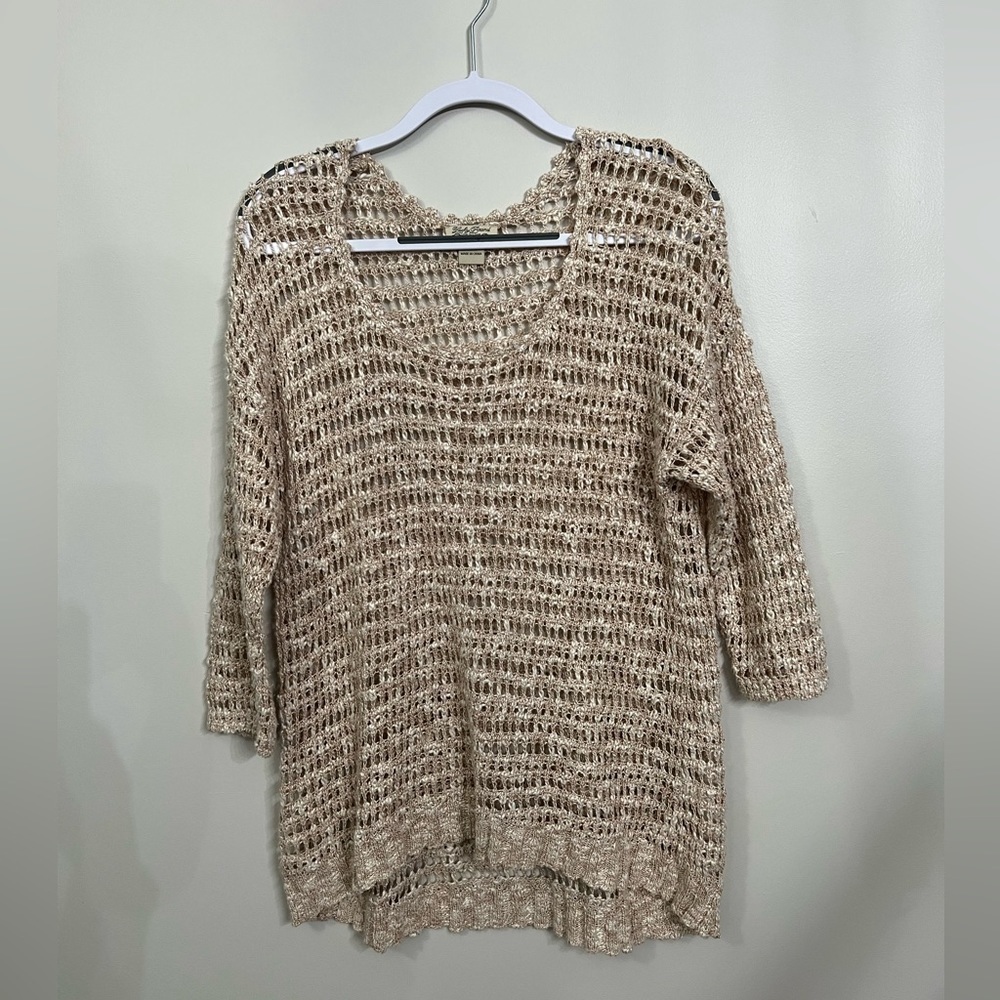 Lucky Brand Linen Blend Open Knit Sweater Size Medium Beach Coastal Cruise Boho